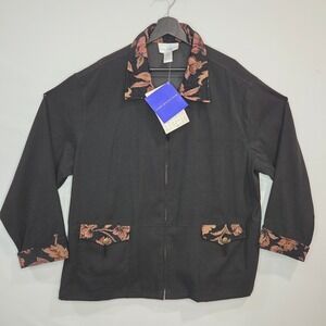 Susan Graver Style Jacket 2X Black Floral Tapestry Jacquard Boho Art to Wear NWT